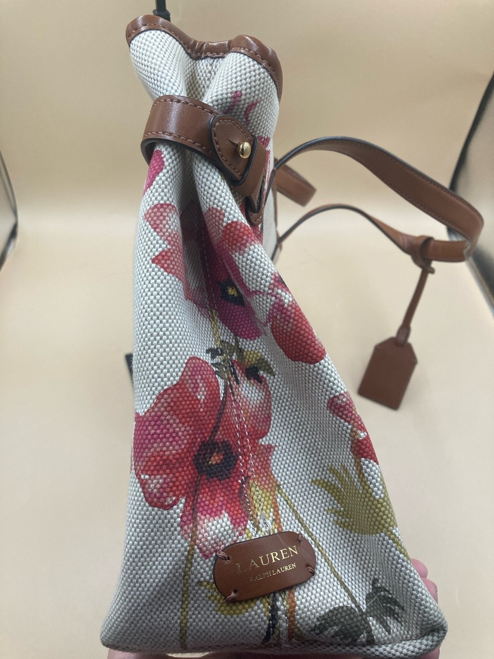 Ralph Lauren Canvas Floral Tote in Brown, Pink & Red - Picture 10 of 10